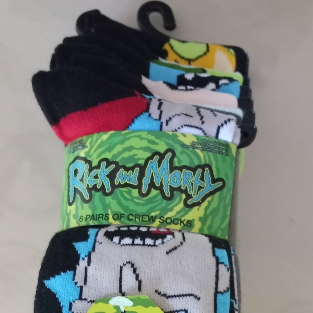 'Rick & Morty' NWT 6 pairs of Adult Crew Socks Multiple design Size 6-12